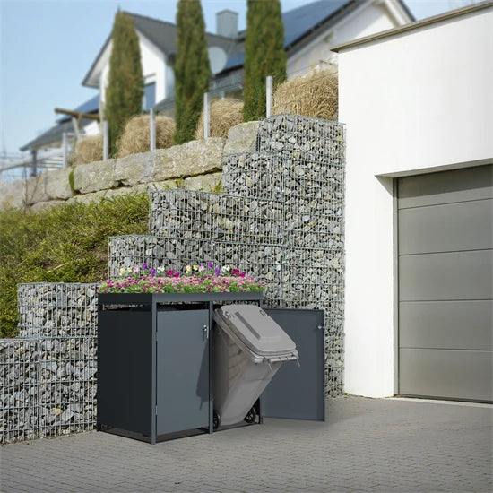 Abris de Poubelle avec Toit Végétal - Pour 2 Poubelles