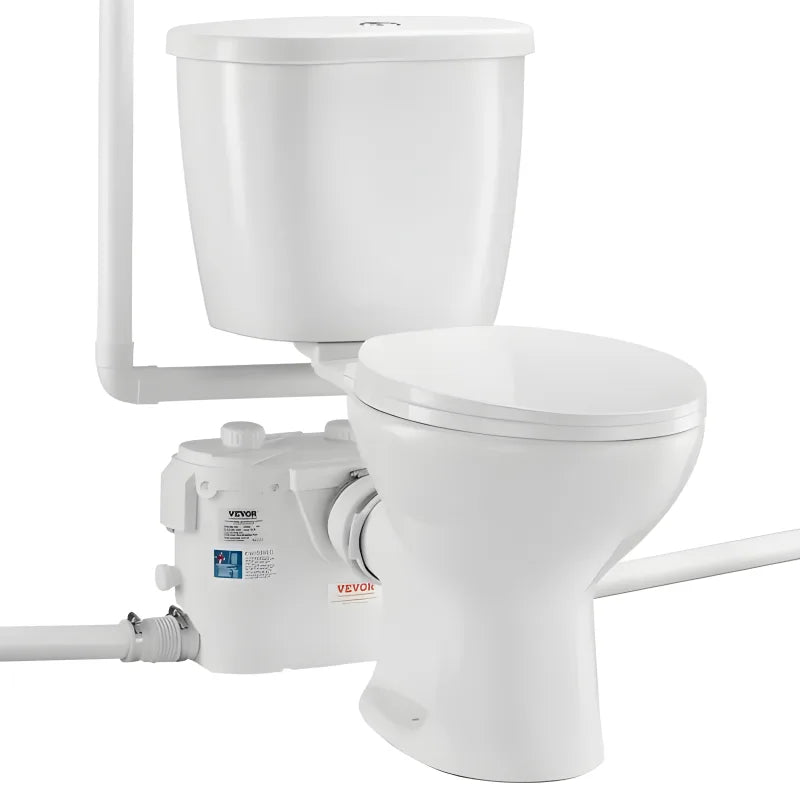 WC Broyeur Sanitaire 500 W, Pompe de Relevage Puissante, Système Compact avec Broyeur à Décharge Arrière et Chasse d'Eau, 3 Entrées, Sous-sol