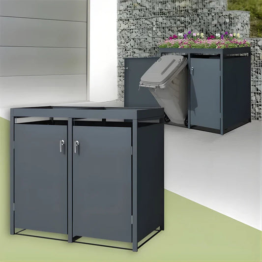 Abris de Poubelle avec Toit Végétal - Pour 2 Poubelles