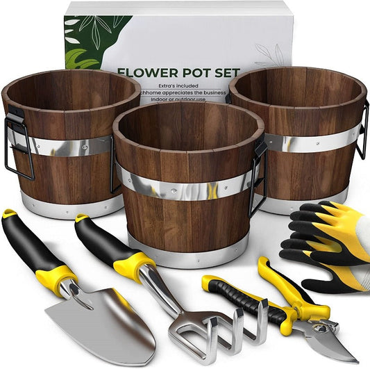 Jardinières en Bois Rustiques avec Ensemble d'Outils de Jardin