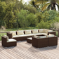 Salon de jardin 10 pcs avec coussins Résine tressée Marron